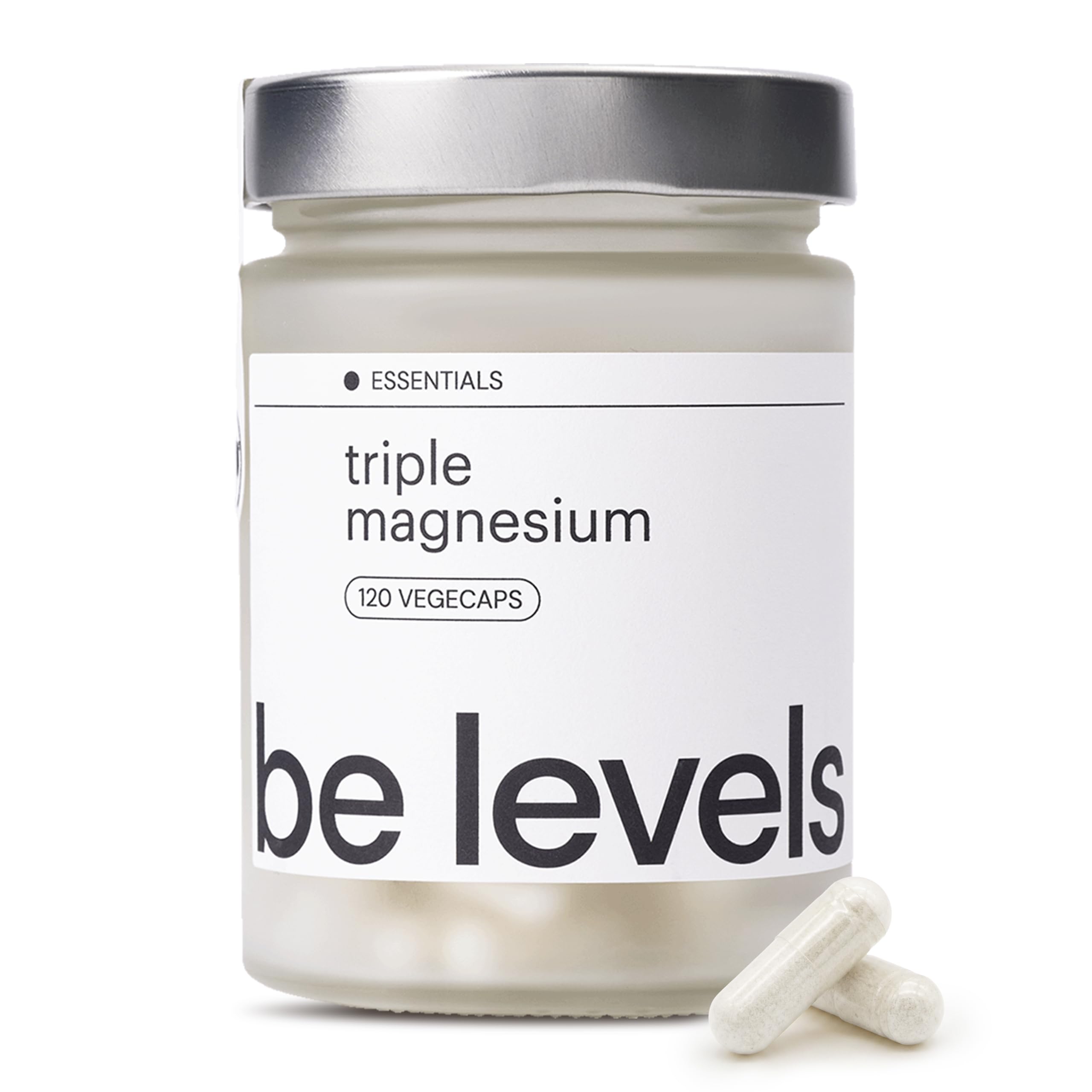 Magnesio Bisglicinato Malato Taurato Vitamina B6 120 Capsule be levels | Con Albion®, ATA Mg® e Quali-B®. Formula vegana. Senza glutine e lattosio. 2 capsule al giorno.