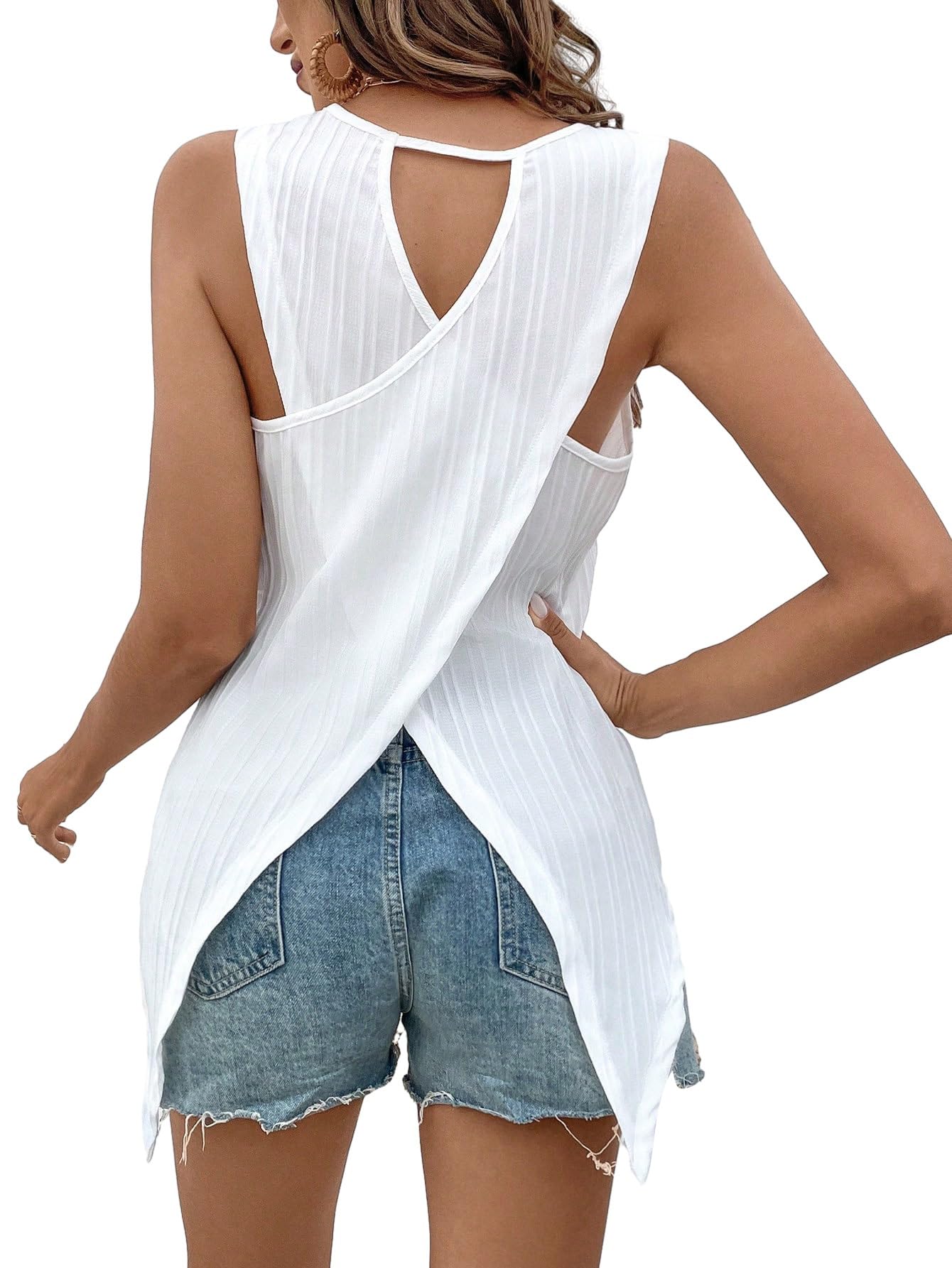 WDIRARAWomen's Open Back Tops Cut Out Criss Cross Wrap Backless Tank Top