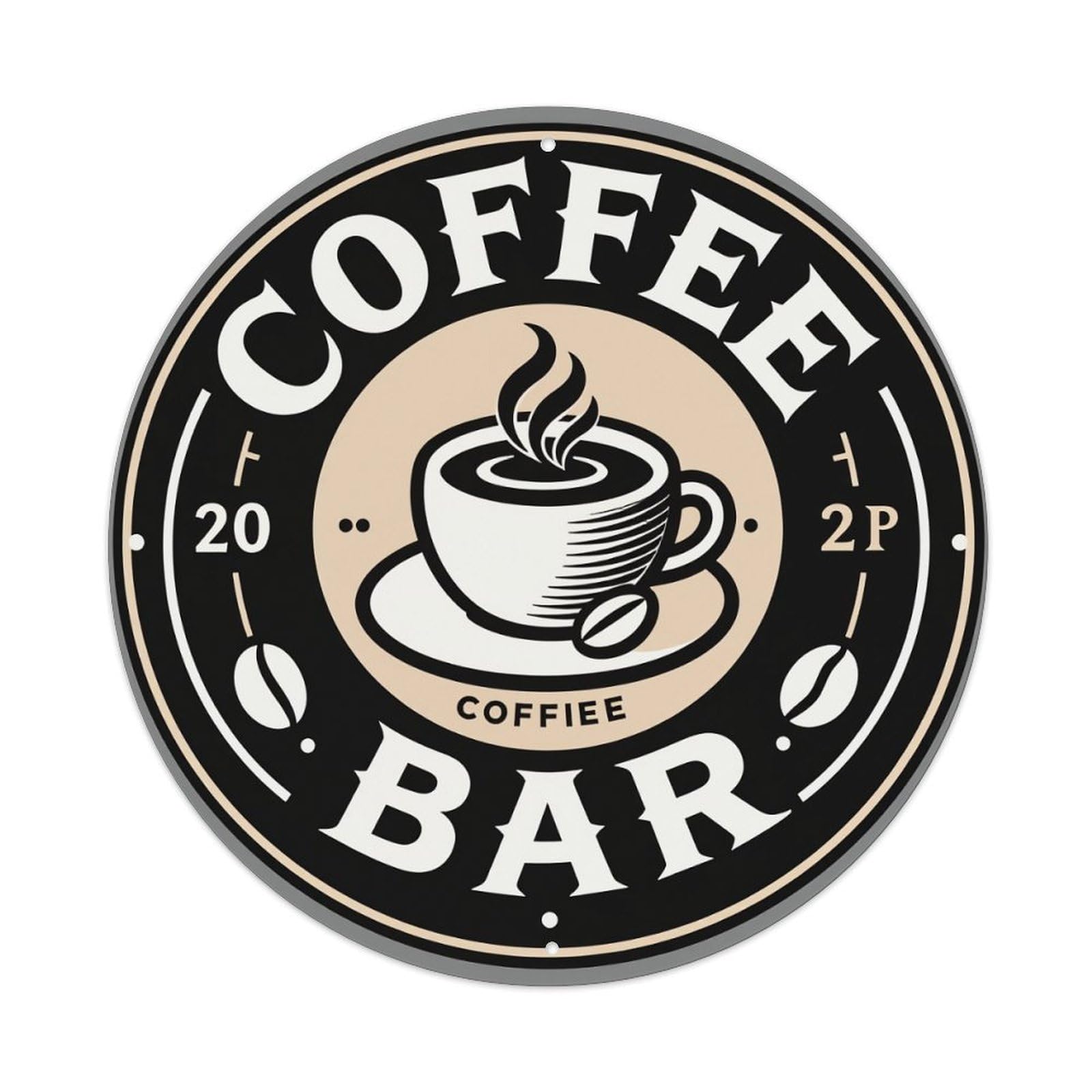 Coffee Cup Steam Beans Logo Round Tin Sign Vintage Style Metal Sign Home Bar Garden Wall Plaque Decor Metal Poster 8x8 Inch