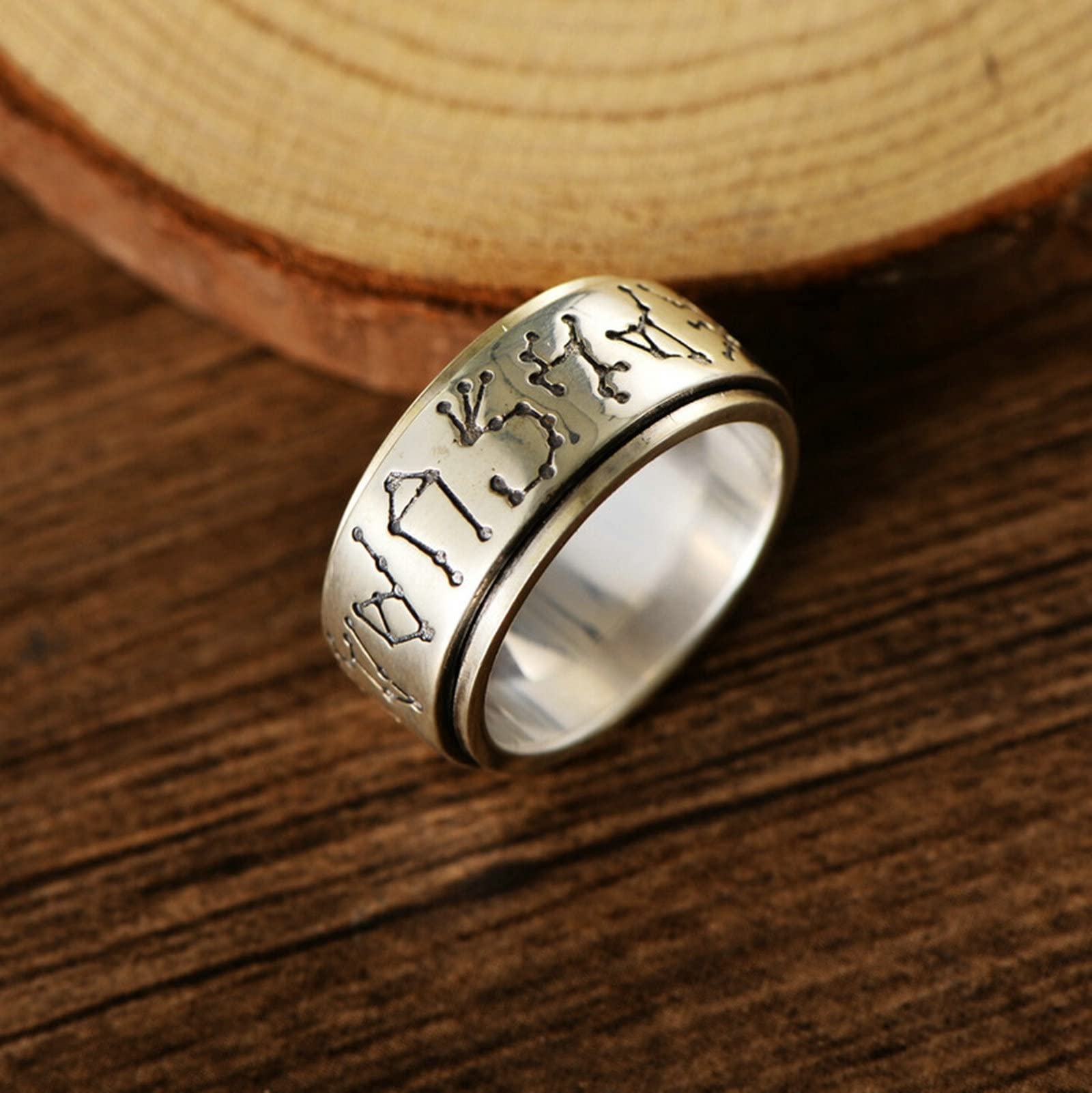 Bagues pour Homme, Bague Alliance Homme Argent Anneau de Transit Étoilé Bijoux Simple pour Homme
