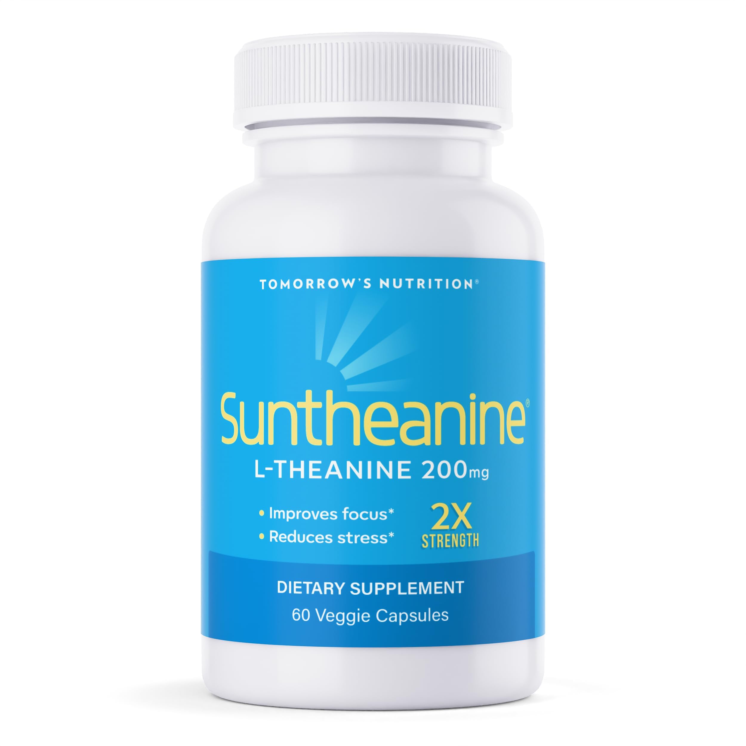 Tomorrow's Nutrition Suntheanine L-Theanine 200 mg - Improve Focus, Reduce Stress, Sleep Support - 60 Veggie Capsules