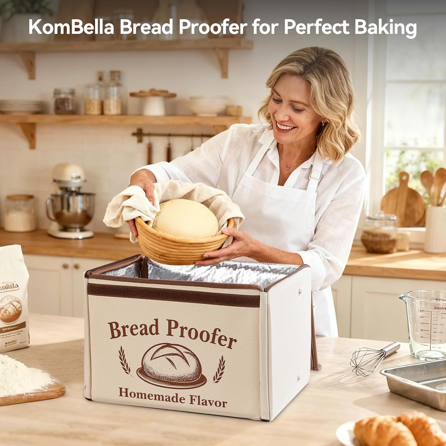 Proofing Box - Foldable Proofing Bread Box with 68-122°F Temp Control & 48H Timer, Bread Proofer for Sourdough, Pizza Dough, Yogurt, Kombucha, 5-Layer Fabric