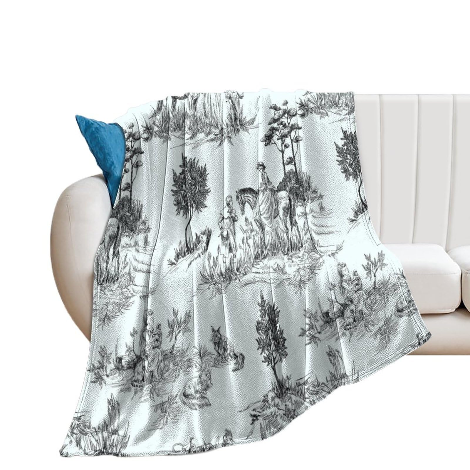 Toile De Jouy Style Countryside Landscape Walking Blanket Fuzzy Throws, Soft Blankets for Men, Women, Boys, Girls, Cozy Plush Comfy Microfiber Throw Blanket for Couch Sofa Bed 100x125cm (40x50in)