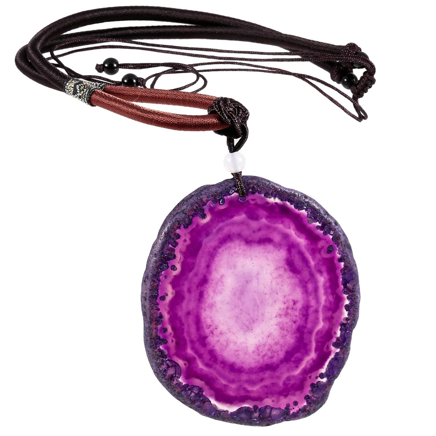 SUNYIK Natural Agate Slice Stone Pendant with Chain for Women, Healing Crystal Necklace for Men, Adjustable 17"-29" Strand - Image 8