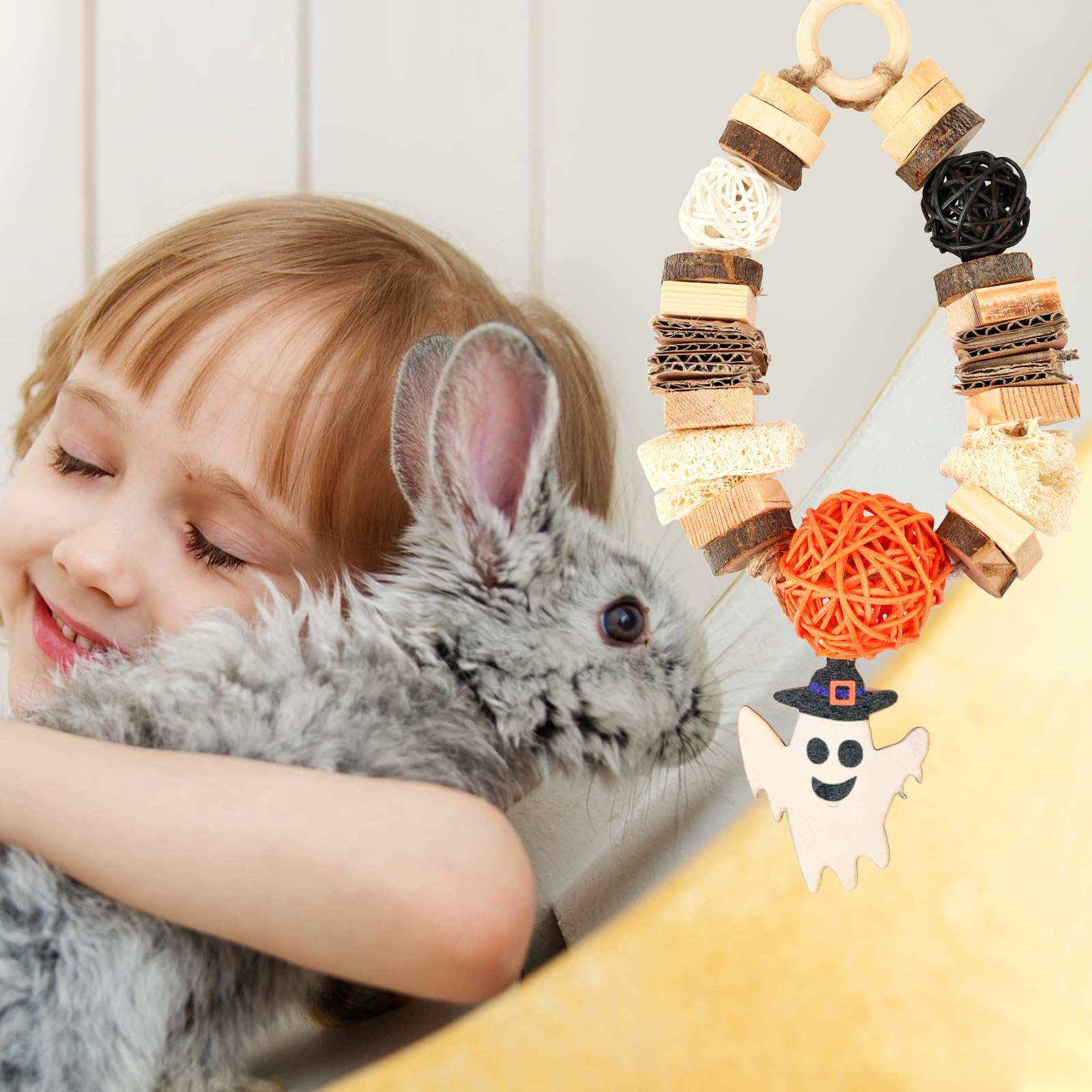 Kaninchen Spielzeug Aus Holz - Kauspielzeug Für Nager Mit Halloween Design