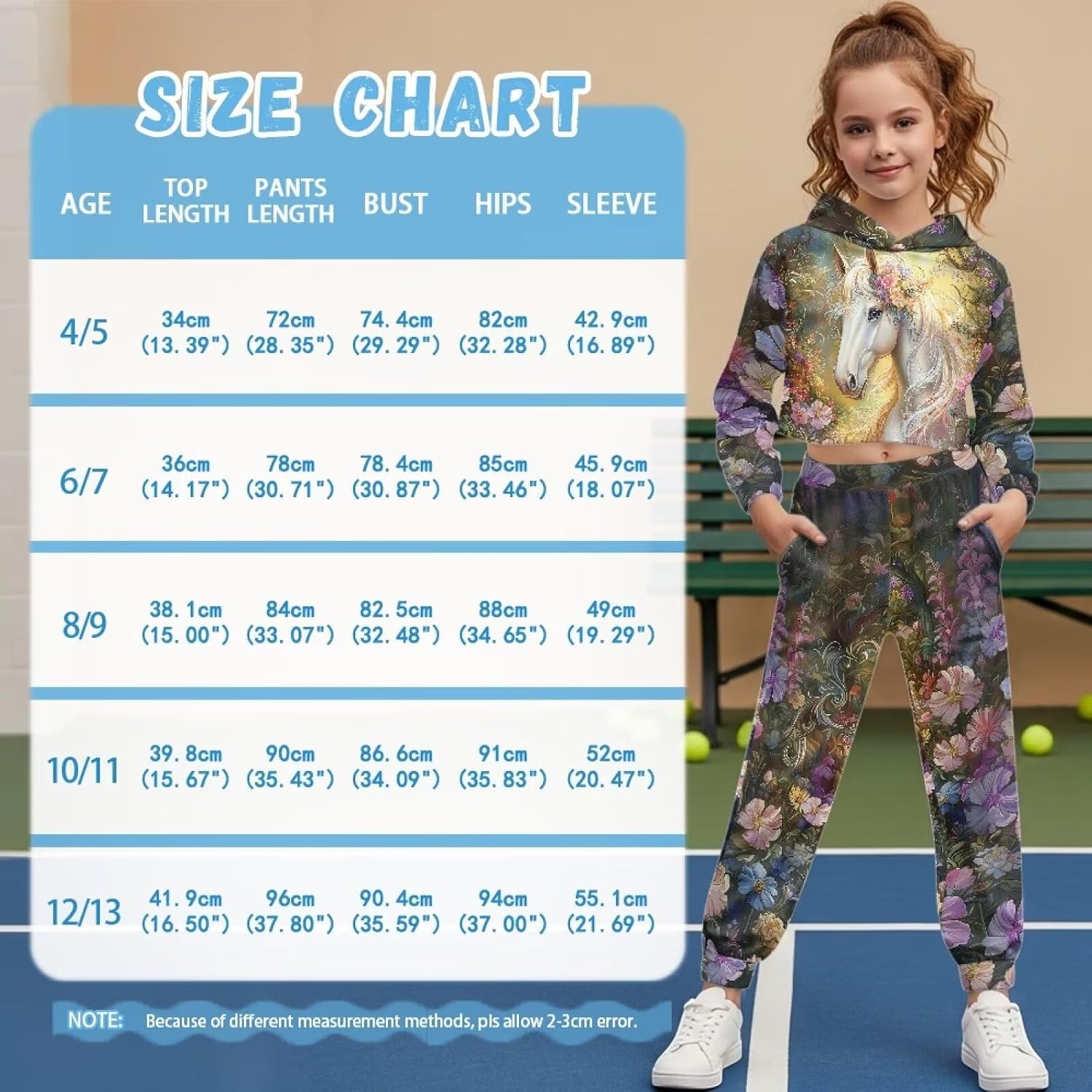 Girls Hoodie and Sweatpant Set for Kids Drop Shoulder Crop Sweatsuit with Pockets