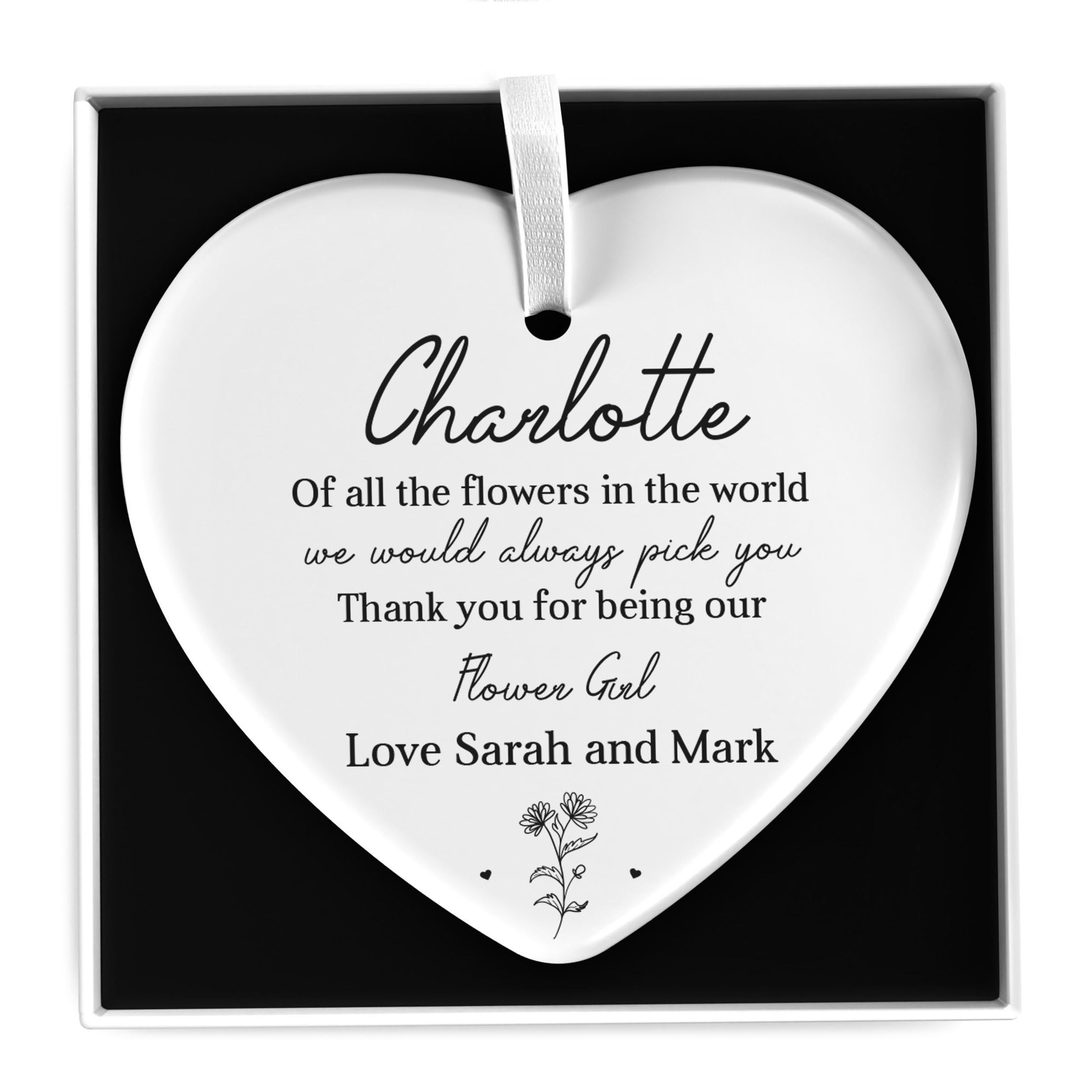 Beecreative Personalised Flower Girl Gifts - Thank You For Being Our Flower Girl - Wedding Gift For Girls - Ceramic Heart Or Circle - With Gift Box