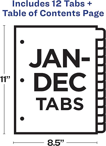 Miniatura 4 de Avery Jan-Dec 12 separadores de pestañas para carpetas de 3 anillas tabla de contenido personalizable pestañas multicolor 1 juego 11127