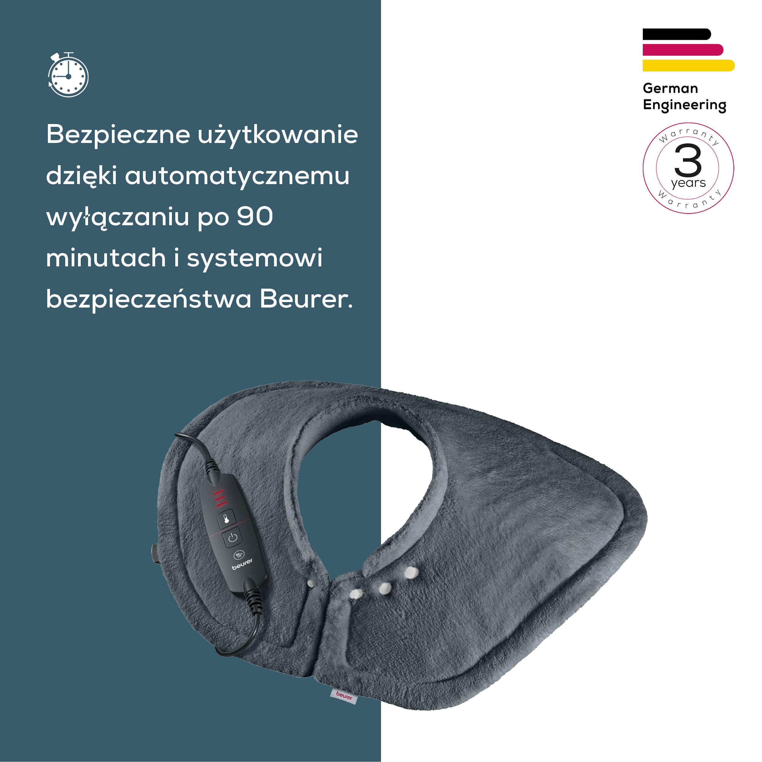 Beurer HK 66 Cosy Poduszka elektryczna na ramiona i kark, dopasowana do kształtu ciała poduszka elektryczna z zamknięciem magnetycznym, 3 ustawienia temperatury z automatycznym wyłączaniem