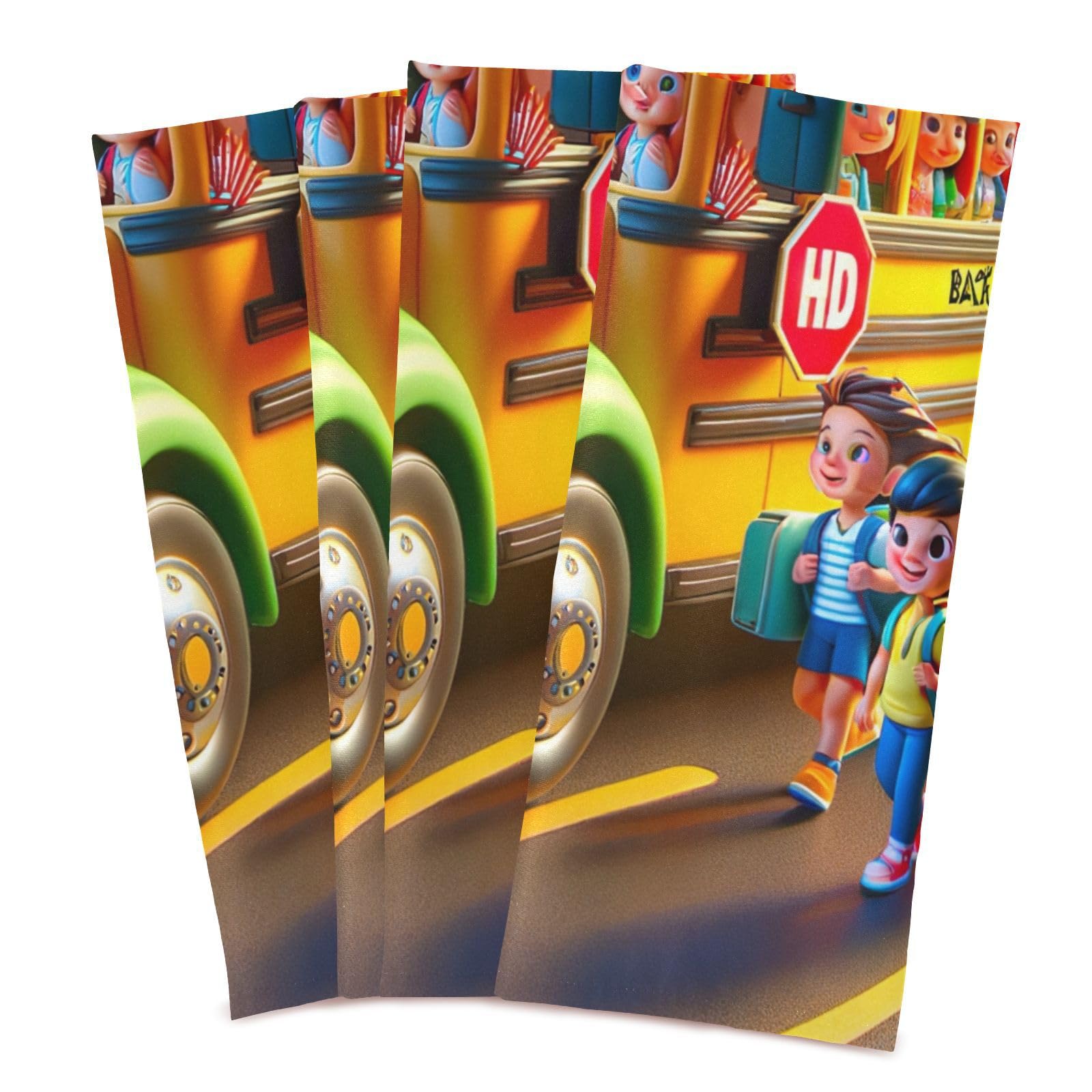 ODAWA Back to School Bus008 Kitchen Towles Kitchen Dishcloth Towels Dish Cloth for Household Cleaning, Set of 4