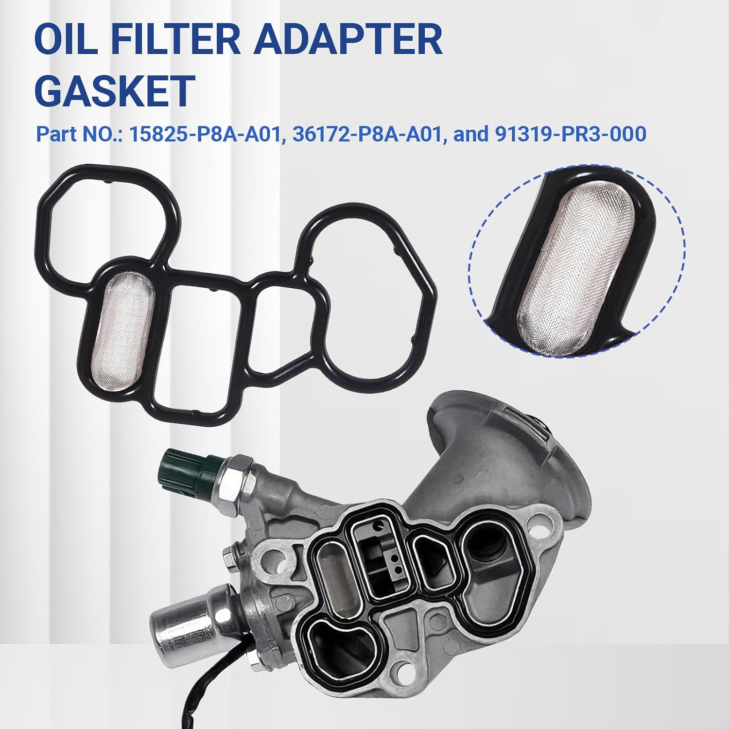 3 PCS Head Gasket Oil Filter Adapter Kit, 15825-P8A-A01 36172-P8A-A01 91319-PR3-000 Oil Filter Housing Gasket Kit Compatible with Hon-da Accord Odyssey Pilot, A-cura CL MDX RDX RL