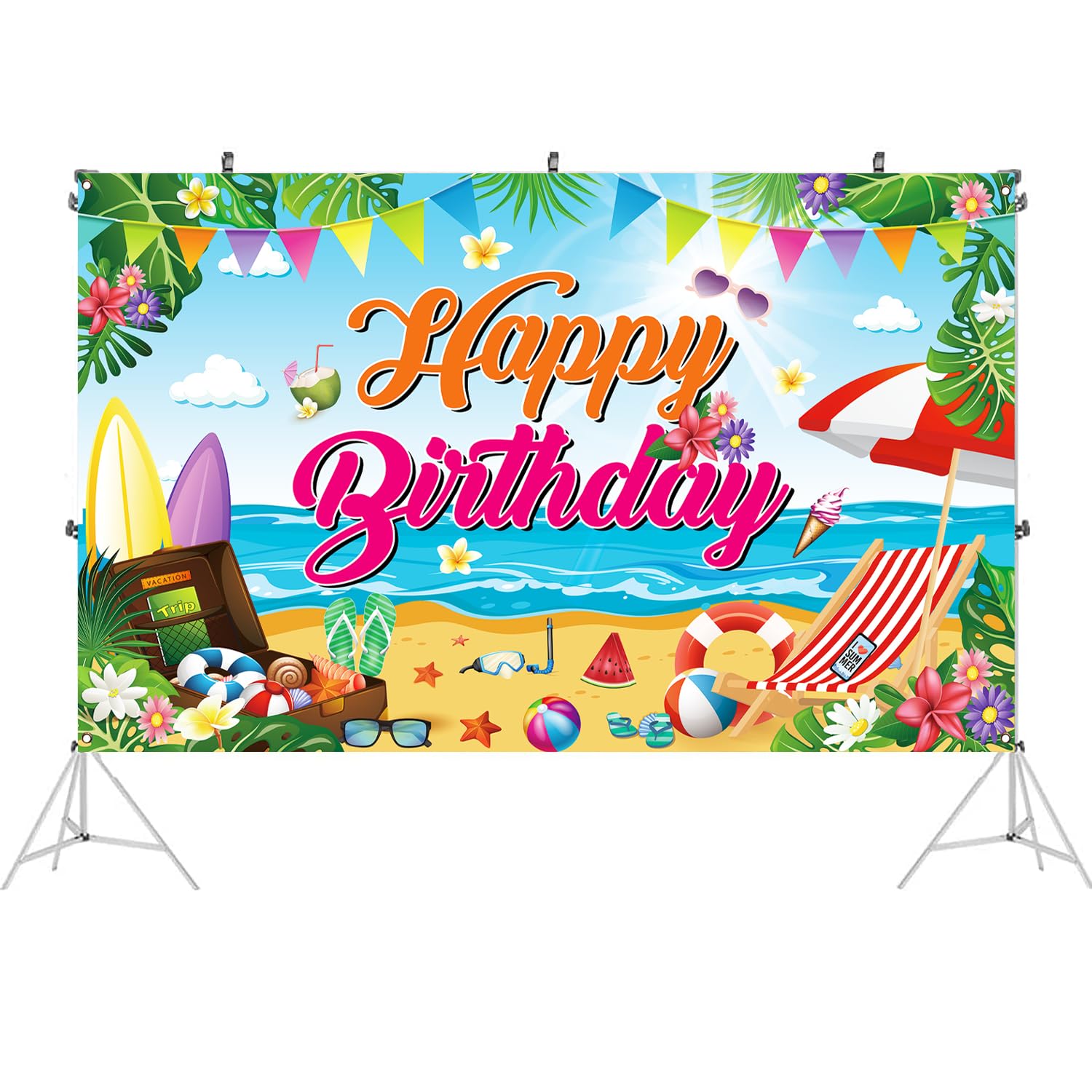 Decoración de fiesta de cumpleaños de verano, pancarta de gran tamaño para fiesta de verano en la playa, suministros de decoración de fiesta de verano, 71 x 43 pulgadas