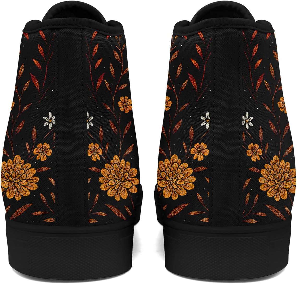 Womens Mens Vintage Floral High Top Canvas Sneakers Dark Style Cottagecore Lace-Up Casual Shoes Fashion Streetwear Sneakers - Image 5