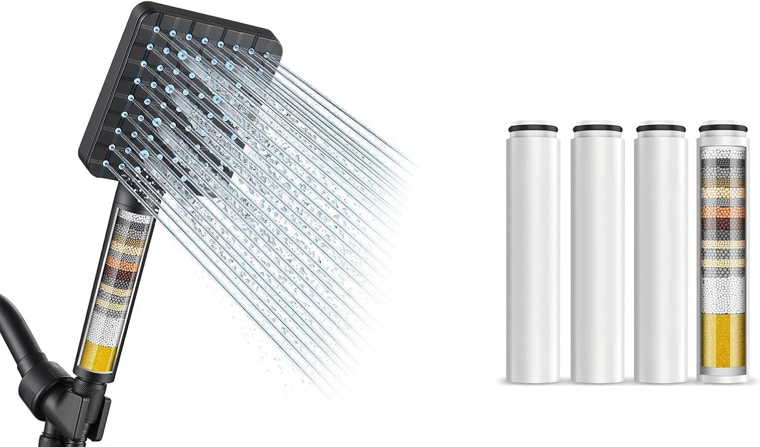 Cobbe Filtered Shower Head with Handheld + 4 Pack Replacement Filters（Matte Black）
