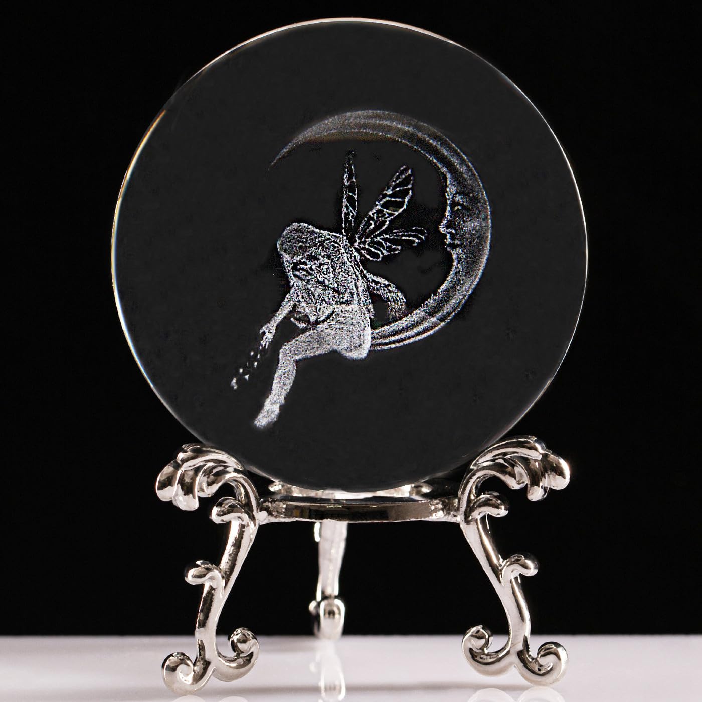SAHOOTTIE 60mm 3D Moon Fairy Crystal Ball Fairy Glass Ball Paperweight Fairys Ornaments for Living Room Tinkerbell Gifts Fairy Figurines Gifts for Women - Image 3