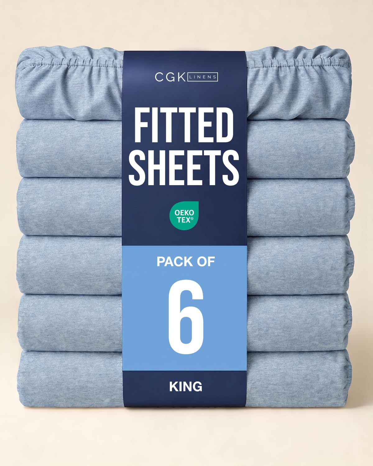 King Fitted Sheet - Pack of 6 Single Fitted Bottom Sheet - Heathered Blue