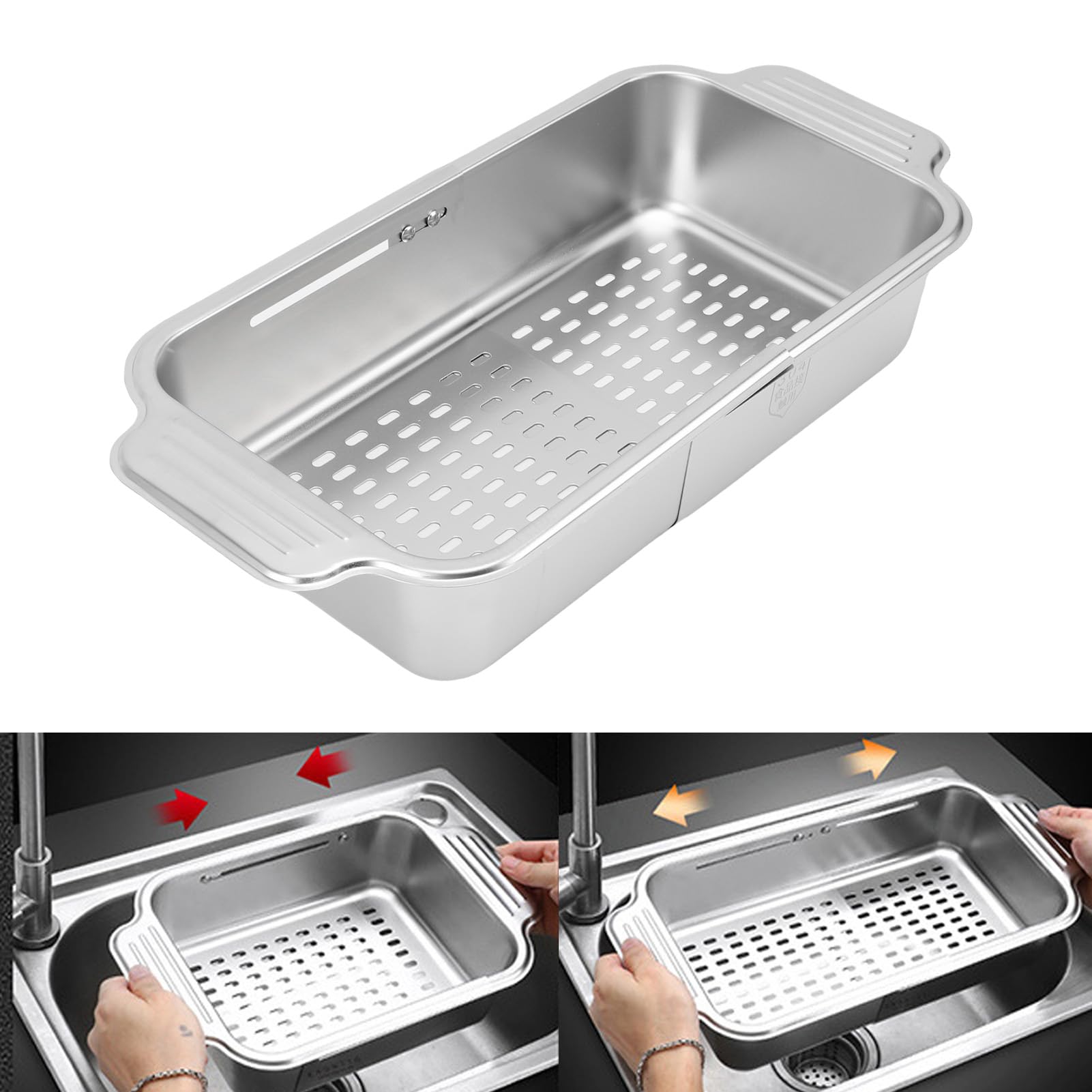 Passoire extensible en acier inoxydable 304, pour le lavage des légumes, les Fruits et le séchage de la vaisselle (L)