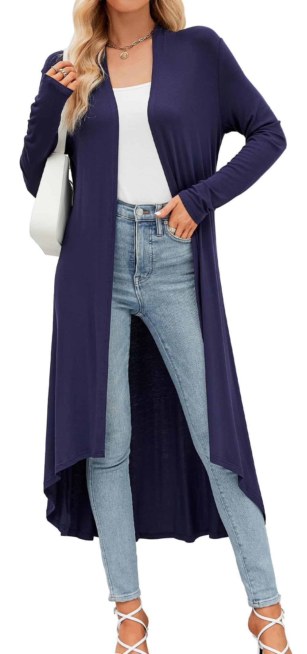 BDTECAOR Strickjacke Damen Lang Leicht Cardigan Casual Langarm Mantel 2026 | Sommer,Open Front,Maxi Strickjacken mit Asymmetrischer Saum