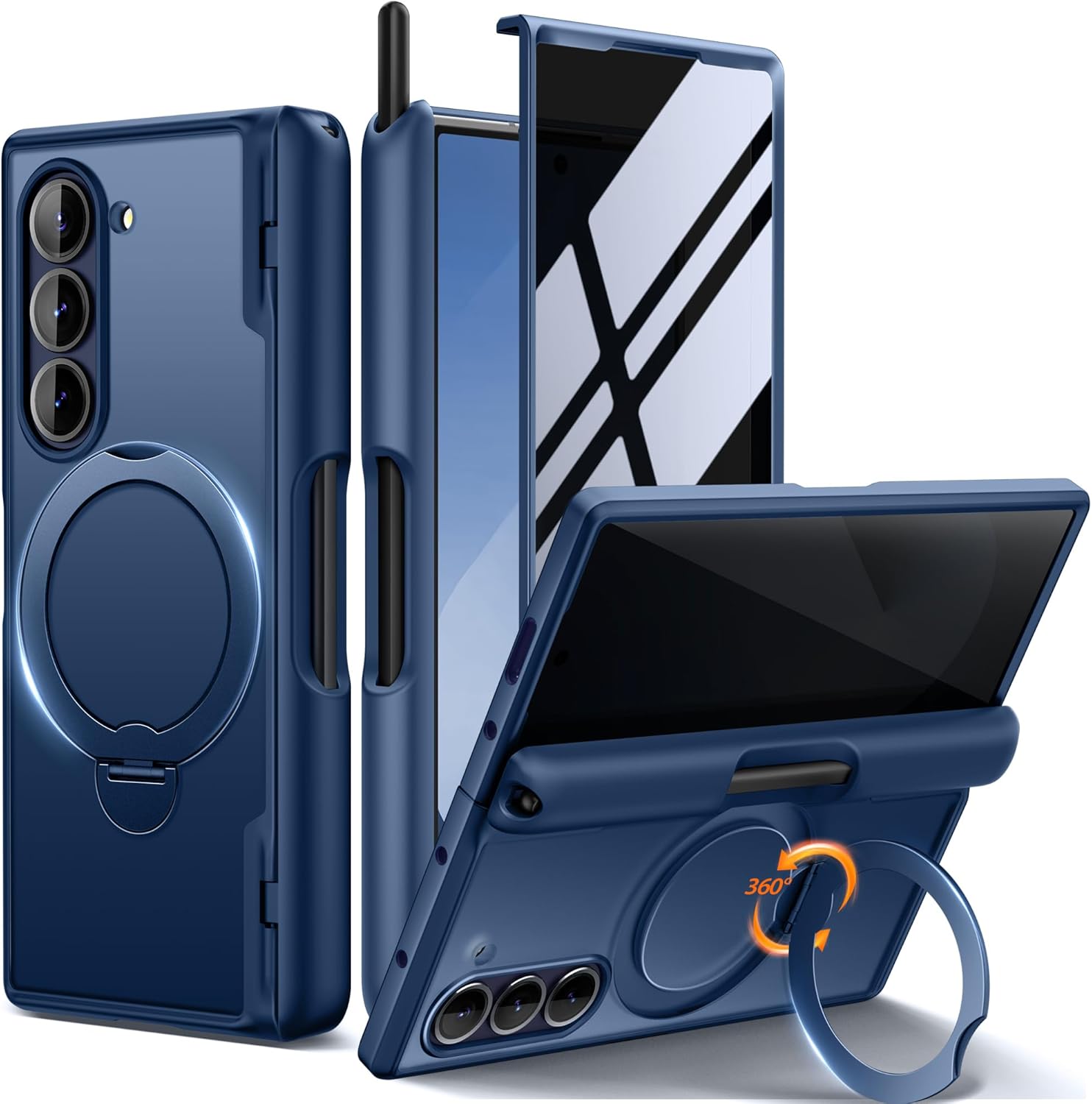 MOBOSI Upgraded 360° Spin Magnetic Ring Stand for Z Fold 6 Case with S Pen Slot, Compatible with Magsafe, 18FT Military Grade Protection, Shockproof Case for Samsung Galaxy Z Fold6, Privacy Blue