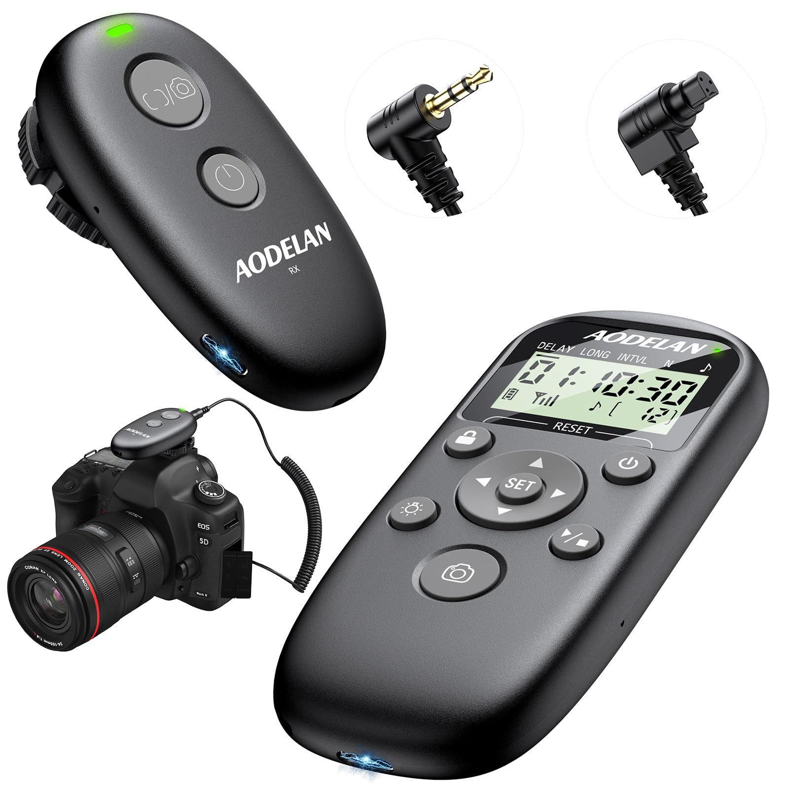 Aodelan Déclencheur à distance rechargeable avec minuteur d'intervalle pour appareil photo Canon Rebel T7, T6, T3i, R5 Mark II, R6 II, R8, R10, RP, SL2, SL3, 6D II