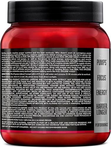 Vista 13 de BSN N.O.-XPLODE Vaso - Polvo para preentrenamiento con 0.31 onzas de L-citrulina y 0.11 oz de beta-alanina y energía, sabor: Watermelon Smash, 24