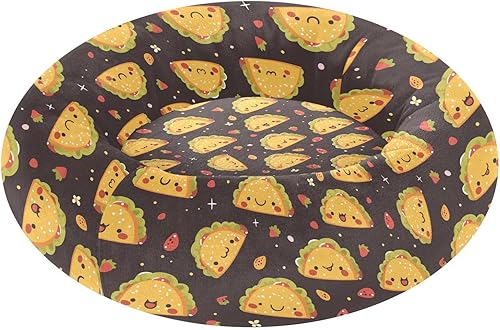 Wudan Pet Cat Beds Calming Anti Anxiety Fluffy Cat Cave Bed for Small Size Pets Sleeping M Happy Taco Pattern