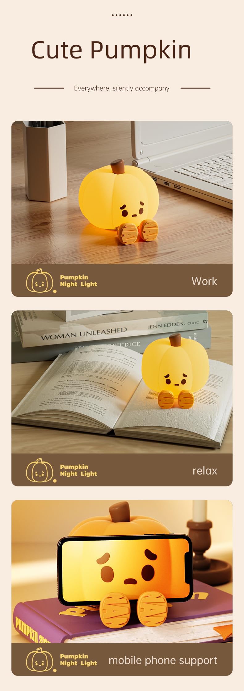 Little Pumpkin LED-Nachtlicht für Kinder | sichere Silikon-Dimmbare Touch-Lampe | wiederaufladbares Kinderzimmer-Nachttischlicht | Halloween-Dekoration & Kindergeschenk