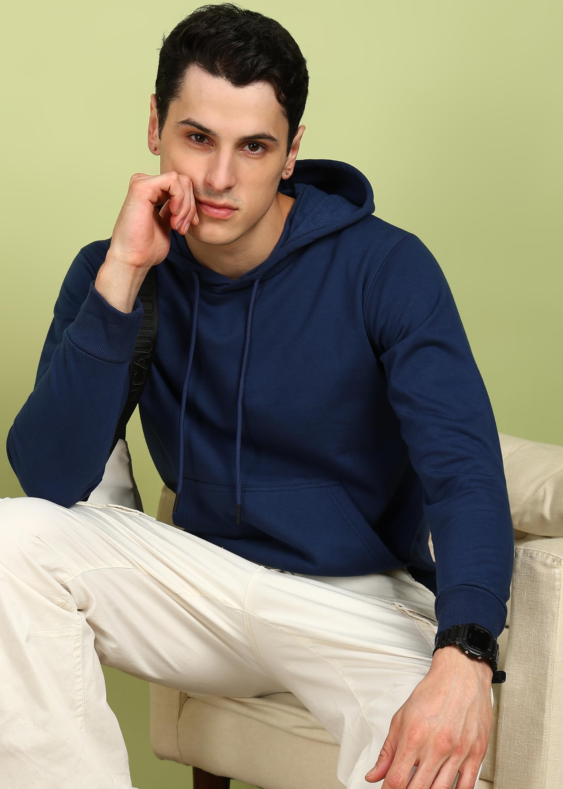 Alan Jones Clothing Men’s Solid Hooded Sweatshirt | Drawstring Hood, Kangaroo Pocket, Ribbed Hem | Regular Fit | Sizes S–5XL | Multiple Colors (Cobalt Blue_M)