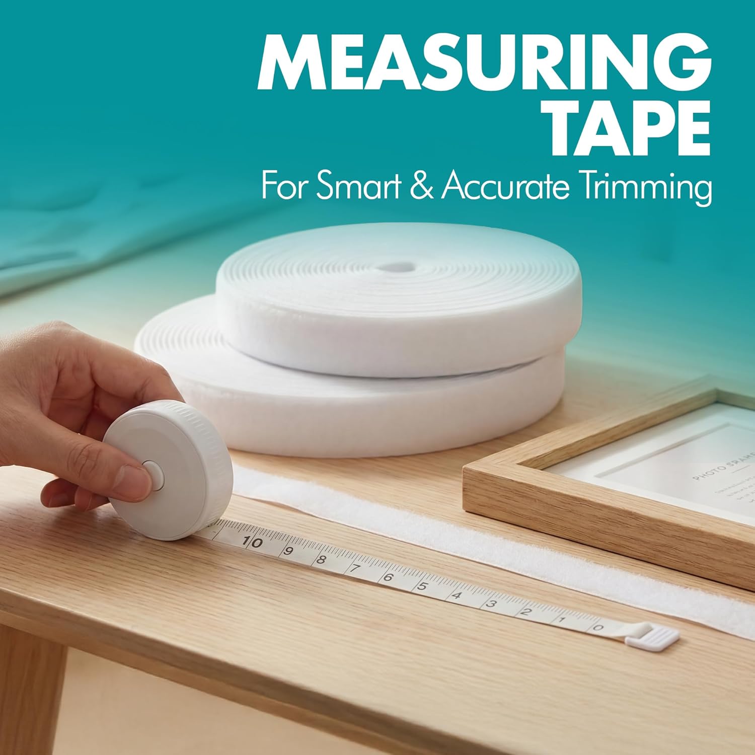 (26ft x 0.75in) White Velcro Strips with Adhesive, Double Rolls of Heavy Duty Self Adhesive Tape with Backing (20ft x 4in + Measuring Tape)