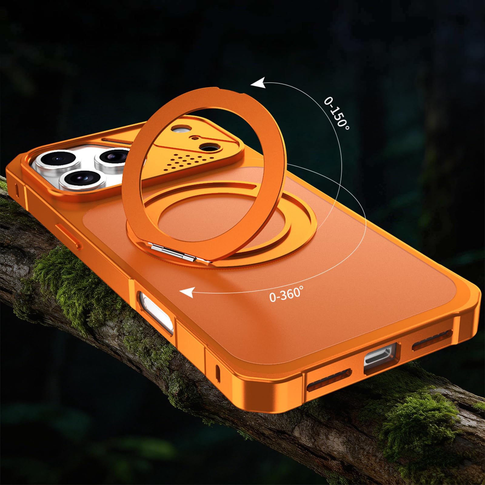 Magnetisch Hülle für iPhone 17 Pro Max/17 Pro/17, Dünne Metall Rahmen rutschfeste Schutzhülle mit Drehbar Ring Ständer Handyhülle,Schwarz,17 Pro