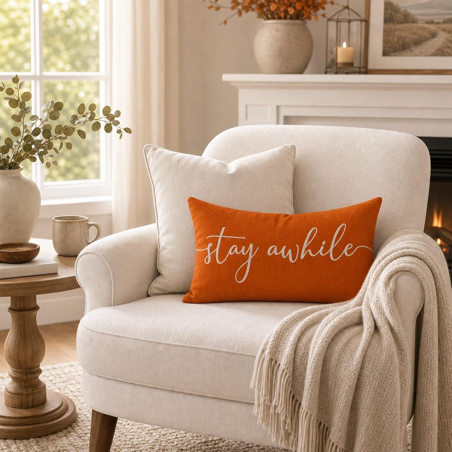 PANDICORN Throw Pillow Covers 12x20 Inch Stay Awhile Cozy, Orange image 3