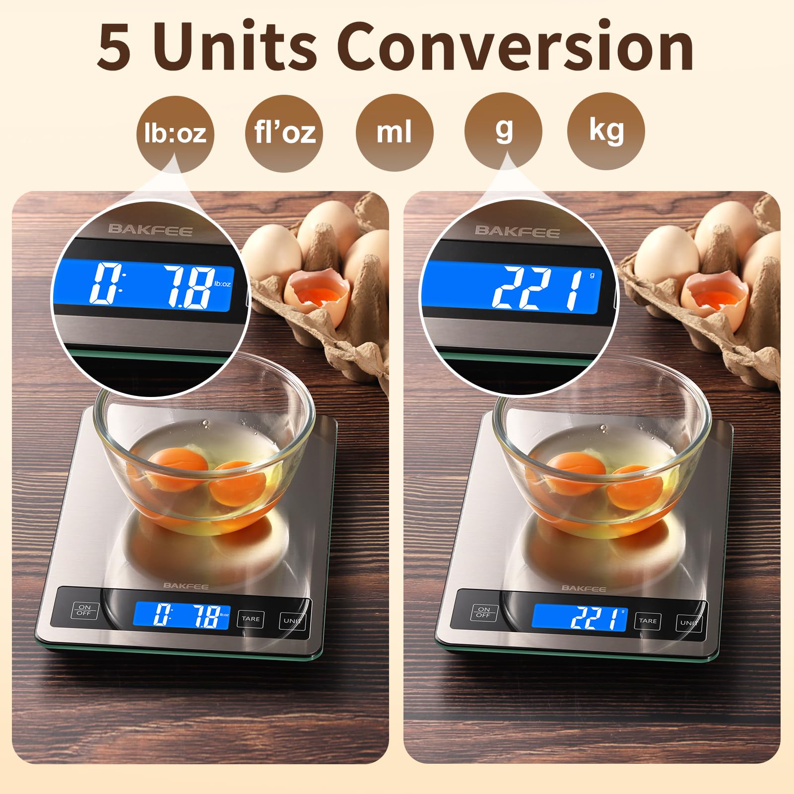 Digitale Küchenwaage mit gehärtetem Glas und Edelstahl-Oberfläche, 1 g / 0,1 oz Lebensmittelwaage mit Hintergrundbeleuchtung, AAA-Batterien, zum Backen, Herstellung von Sauerteigbrot