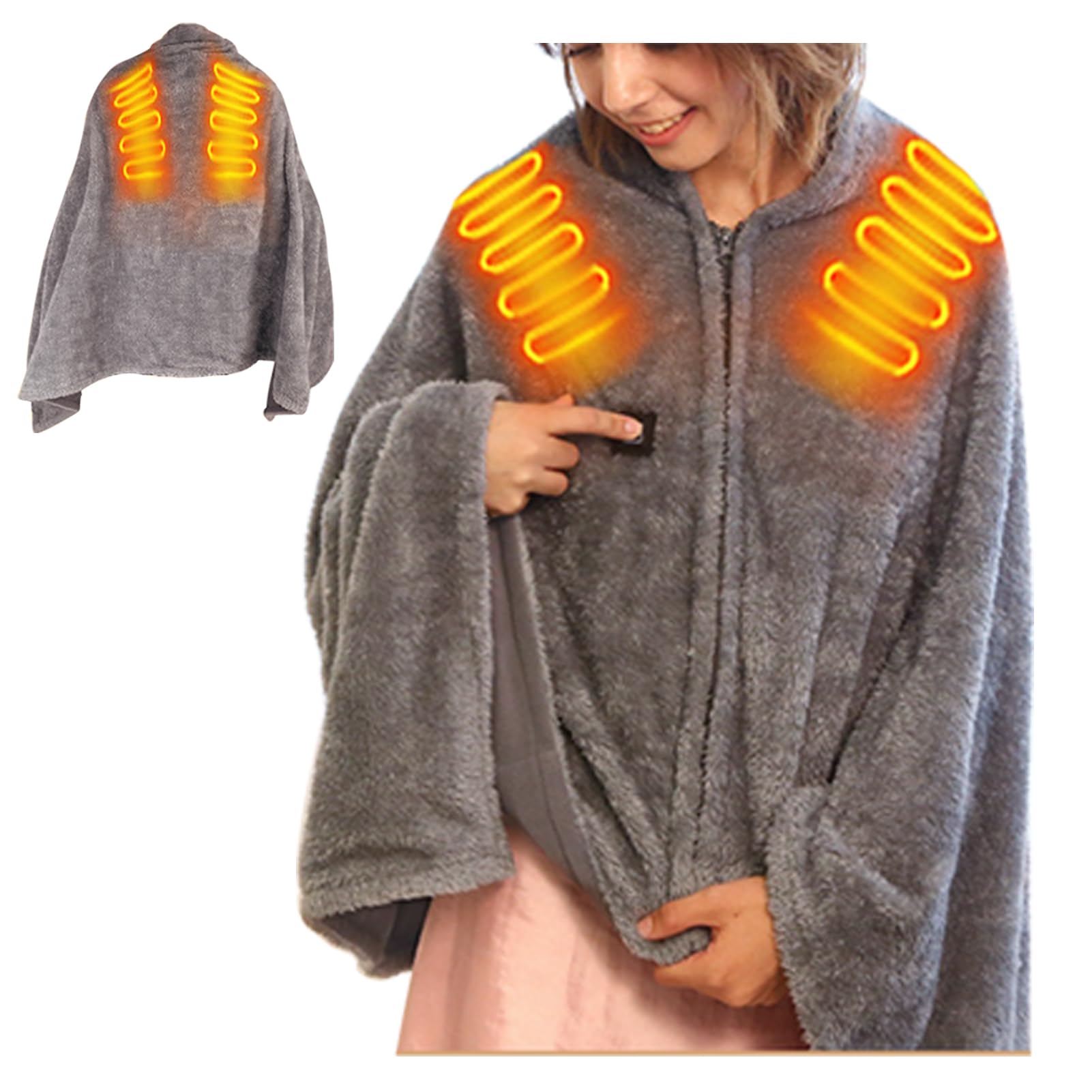 Coperta Riscaldante Elettrica Senza Fili, Indossabile Coperta Termica Elettrica USB 3 Livelli Di Temperatura Morbida Termocoperta Lavabile per Casa, Ufficio, Auto, Campeggio (100x75cm)