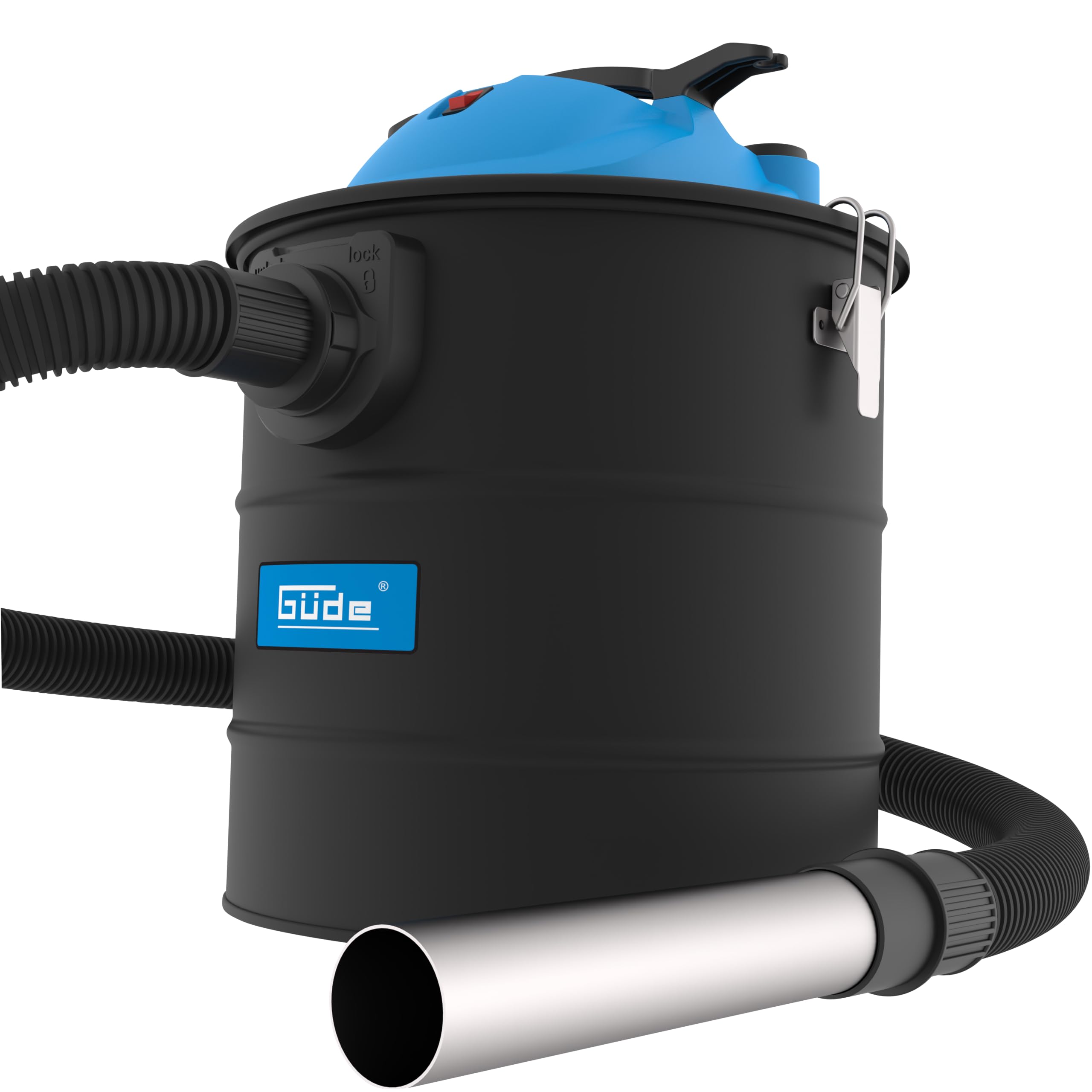 Güde GA 18-1200.1R - Aspiratore per cenere, 230 Volt, 1200 Watt, 18 kilopascal, contenitore da 18 litri, con filtro HEPA, funzione autopulente, tubo di aspirazione in metallo e tubo di aspirazione in