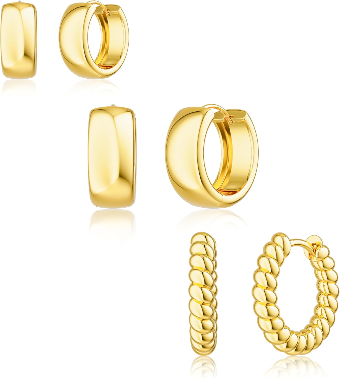 Freekiss 3 Pairs Gold Hoop Earrings Set: Dainty Stud Earrings Trendy Small 14K Gold Plated Hypoallergenic Dangle Cartilage Huggie Hoop Earrings for Women Gold Jewelry for Women Gifts - Image 9