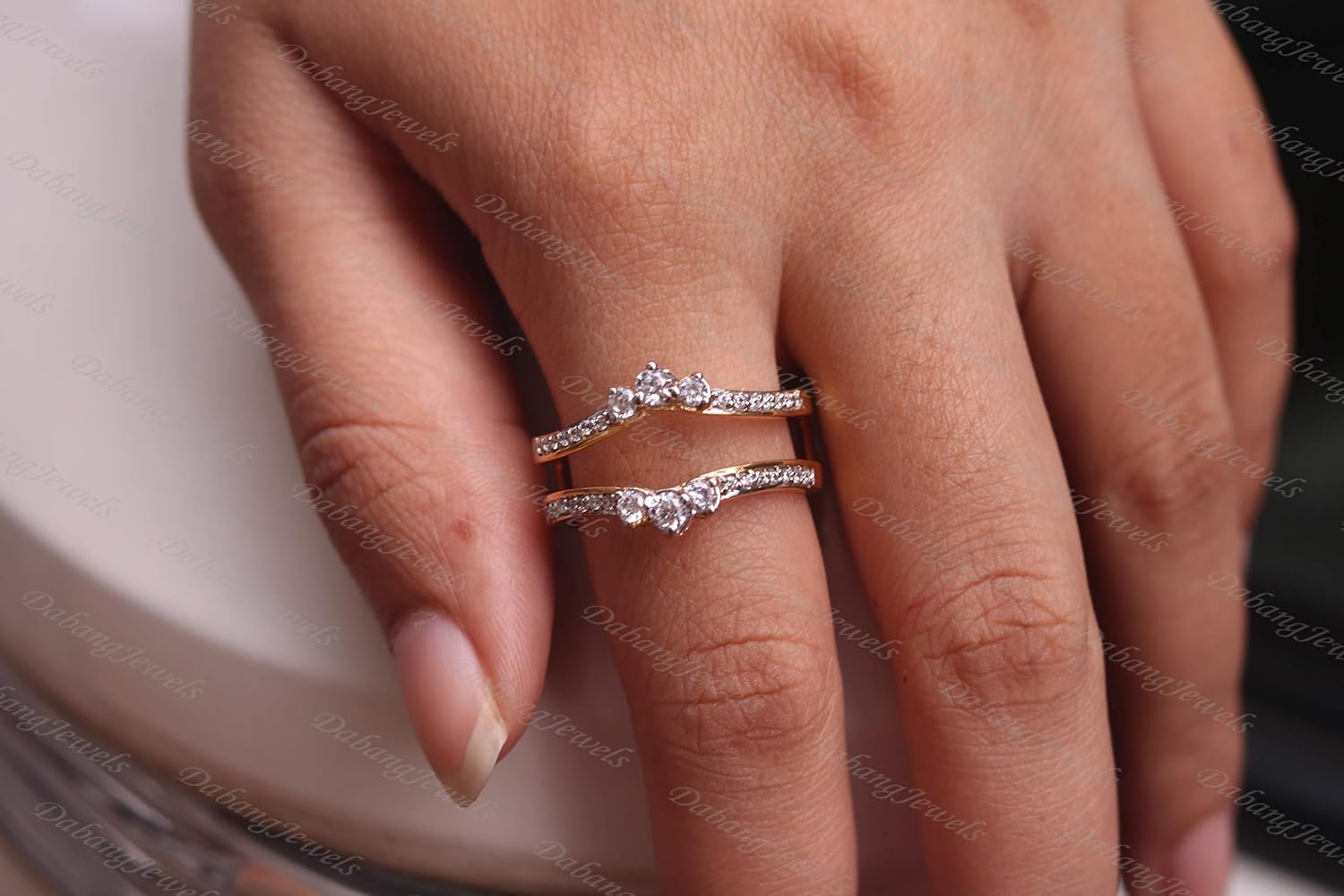 14K Yellow Gold Plated 5/8ct Brilliant Cut Created Simulated Diamonds Solitaire Enhancer Ring Guard Wrap