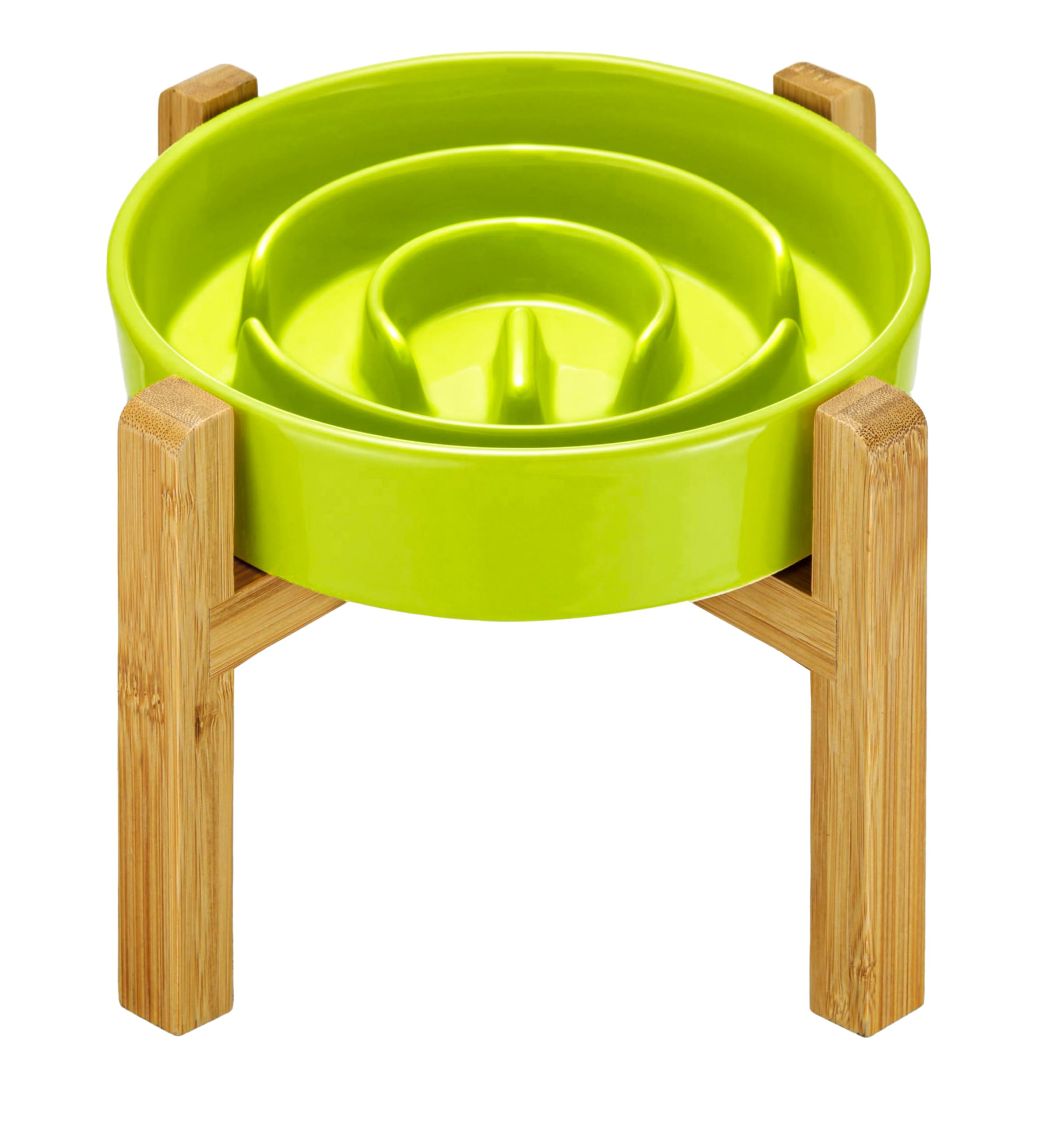 MOPANG Tazones de cerámica de alimentación lenta para perros elevados para razas medianas y grandes, 2 tazas de comedero lento para perros con soporte de madera, cuenco para perros rompecabezas para
