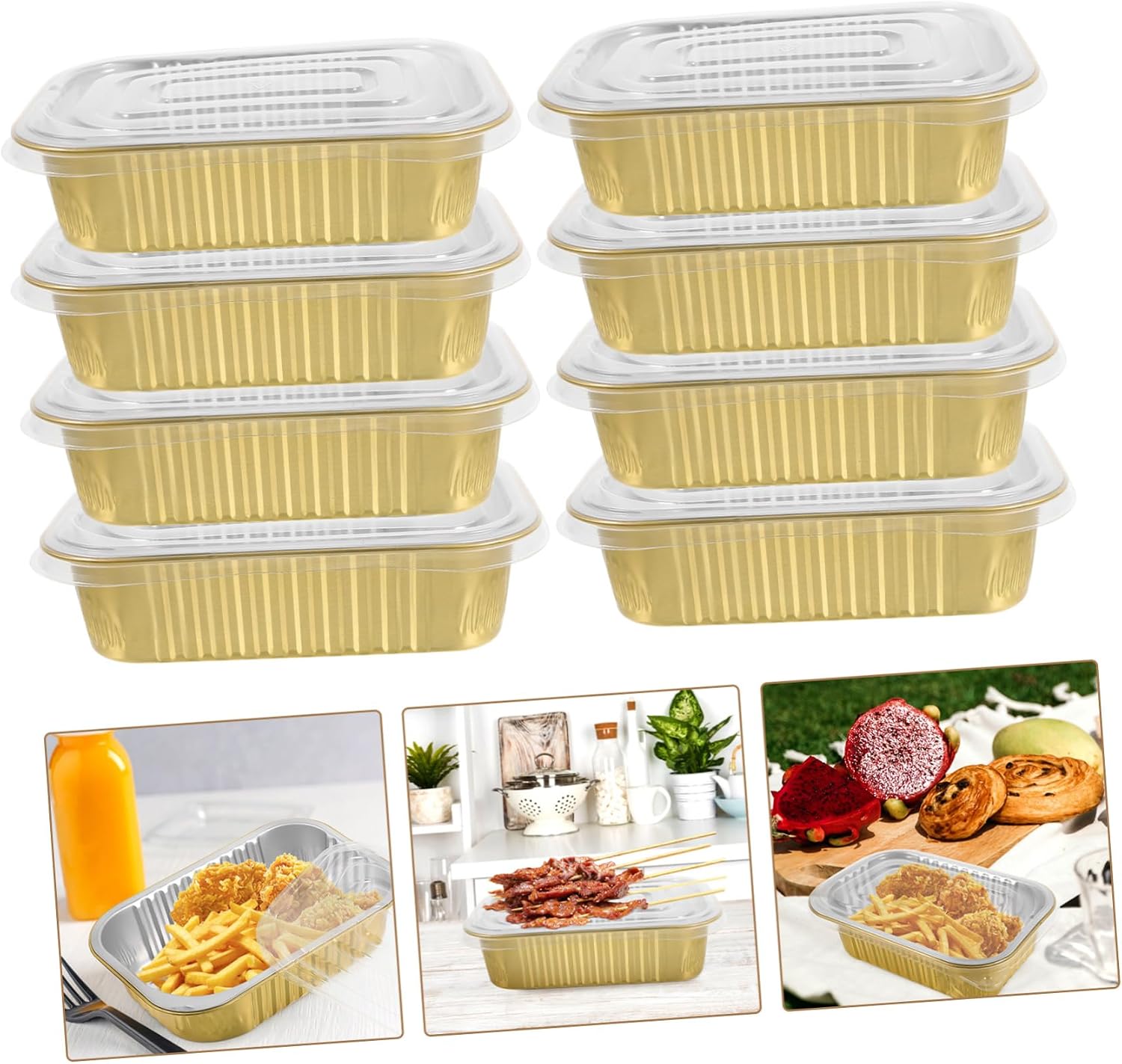 Cabilock 10 Sets Aluminum Foil Food Containers with Lids 475ml Disposable