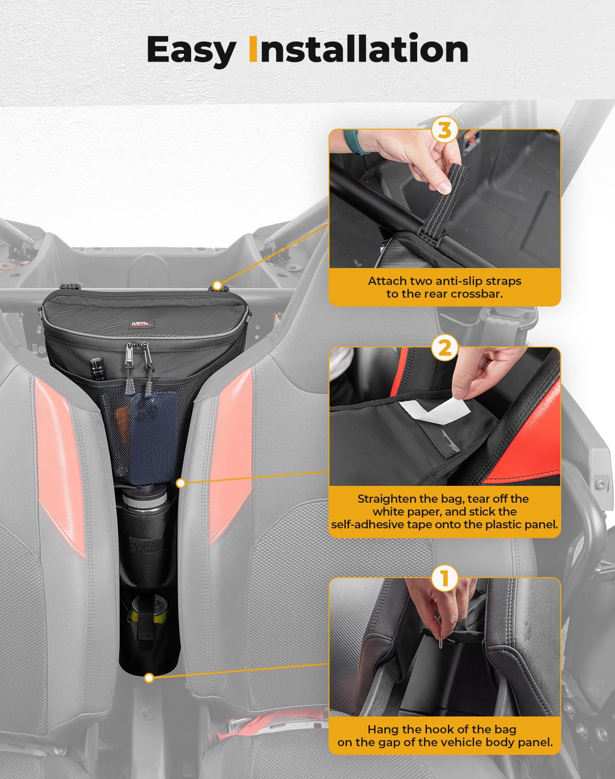 KEMIMOTO Bolsa de Almacenamiento Central XP 1000 2024 2025 2026 con Portavasos Compatible con Polaris RZR XP 1000/RZR XP 4 1000 2024 2025 2026 Accesorios 1680D Almacenamiento de Hombro de Alta