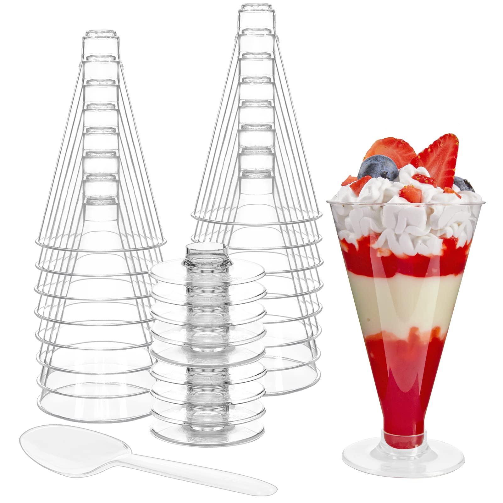 Zezzxu40 Pack Plastic Martini Glasses - 5.5 oz Disposable Tall Cocktail Glasses Clear Dessert Cups with Spoons Reusable Unbreakable Shooter Glasses for Party Parfait, Appetizer, Pudding and Trifle