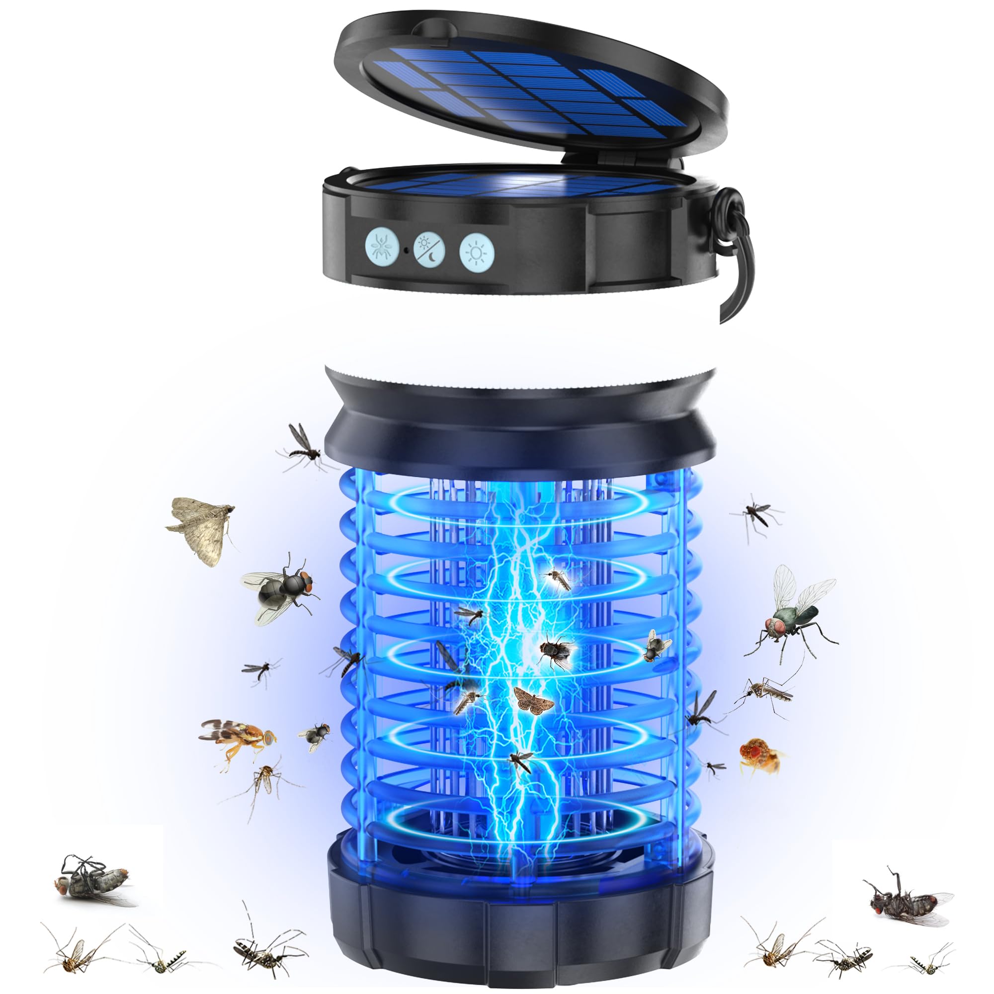 Solar Bug Zapper Outdoor, Mosquito Zapper, Cordless & Rechargeable Bug Zapper with 4000mAh Battery, Electric Fly Zapper, Waterproof Mosquito Killer for Patio, Camping, Backyard, Garden (Blue)