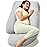 Momcozy U Shaped Pregnancy Pillows with Cotton Removable Cover, 57 Inch Full Body Pillow Maternity Support, Must Have for Pregnant Women, Hatha Grey
