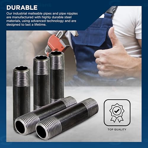 Vista 6 de SupplyGiant Tubo de acero negro de 3/4 x 8 pulgadas, tubos de hierro maleable industrial de servicio pesado, niple roscado precortado, ideal