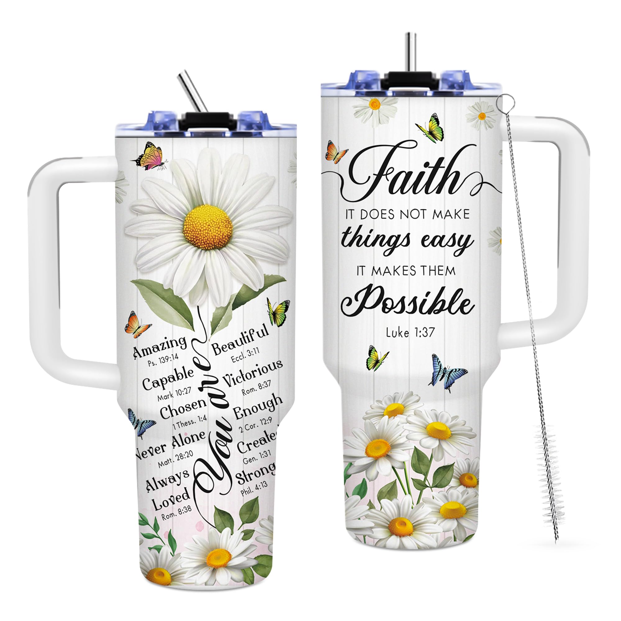 TNASURHUS Christian Gifts for Women, Christian 40OZ Tumbler With Handle, Daisy Religious Gift For Women, Inspirational Faith Gifts for Mom on Birthday