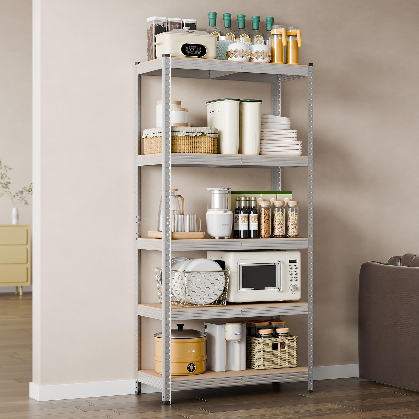 Lot de 2, Étagère Rangement 5 Tablettes Réglables, Capacité 875 kg, Rayonnages en métal Idéal pour Cave ou Garage (2)