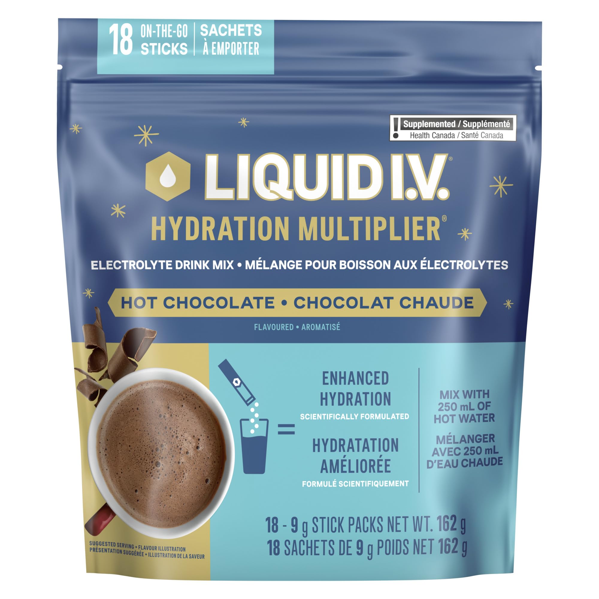 Liquid I.V. Hydration Multiplier Electrolyte Drink Mix, Hot Chocolate Limited Edition Electrolyte Powder Drink Mix, 18 Servings (1 pack)