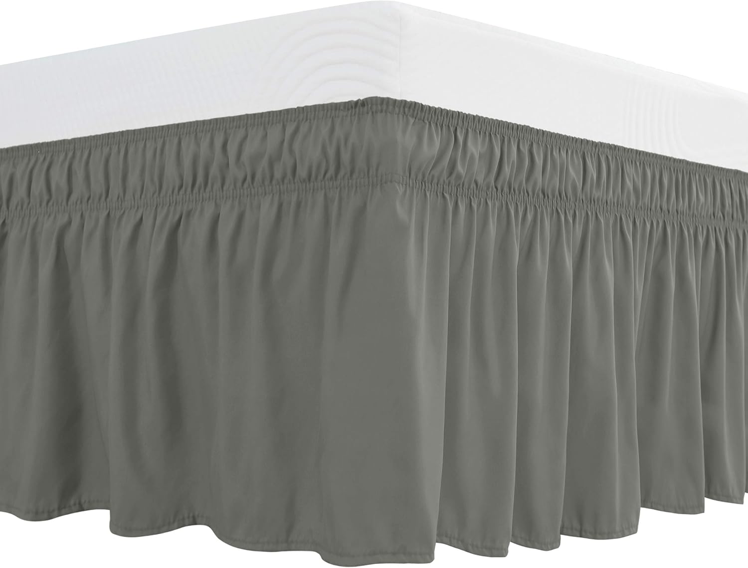 subrtex Bed Skirt Easy Fit with Adjustable Elastic Belt 15/16 Inch Drop Wrap Around Dust Ruffle Elastic Elegant Silky Smooth Soft Microfiber Replaceable Bed Frame Cover(Light Grey,Queen)