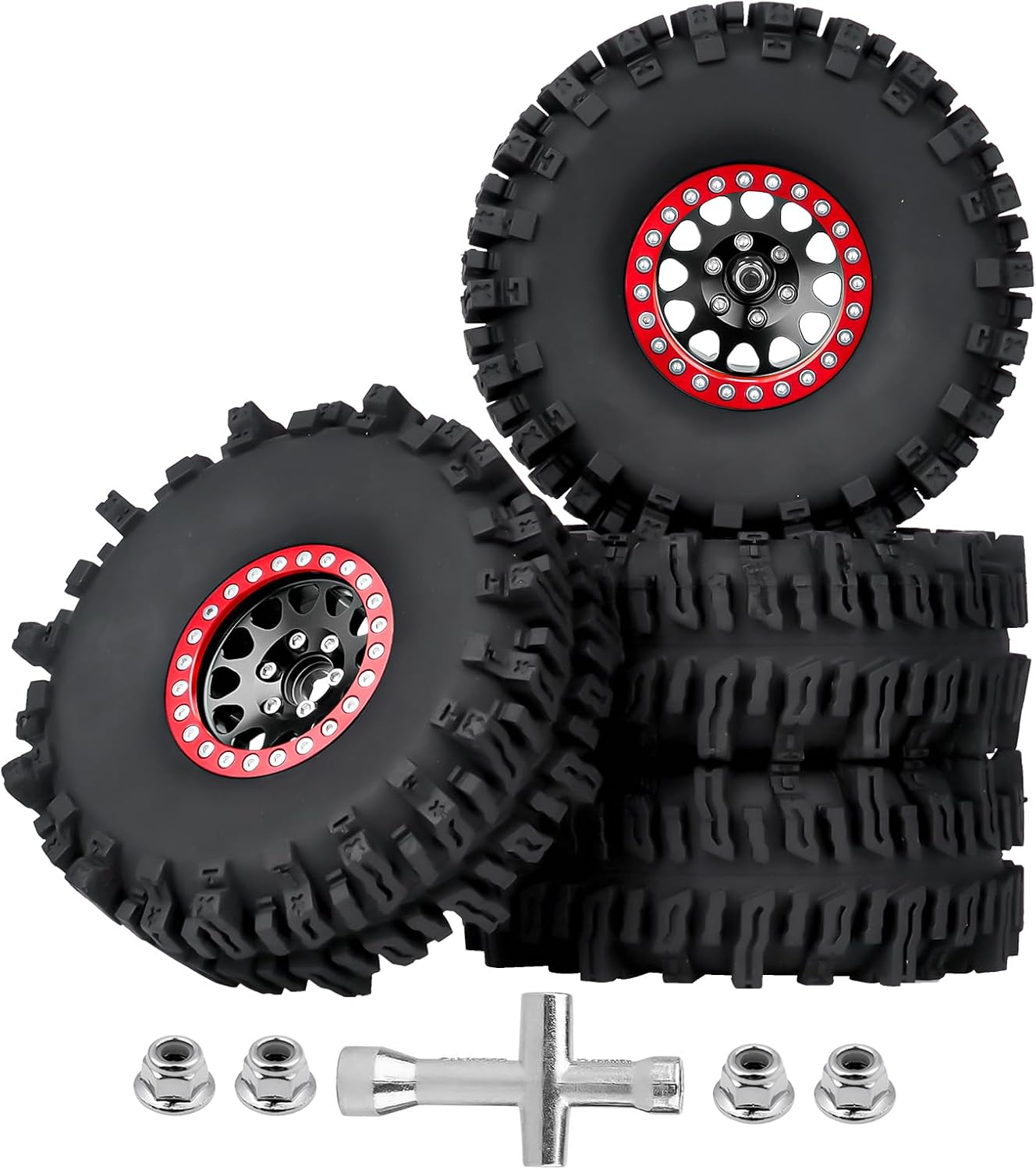 120mm 4.72'' Tall 1.9 Mud Slingers Tires Super Grip and 1.9 Beadlock Wheels Aluminum 1.9 Beadlocks for FCX10 TRX4 Axial SCX10 II UTB18 Capra 4WS Redcat Gen8 Gen7 VS4-10 1/10 RC Crawler Car (Color D)