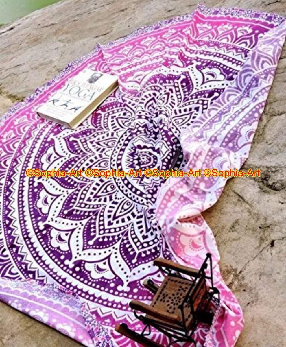 Sophia-Art Yoga Cotton Yellow Mat Tablecloth Tapestry Spread Circle Indian Mandala Gypsy Meditation Towel Hippie Rug Picnic Table Cover Beach Beach Round Blanket Mandala Round (Pattern008, 48 Inches)