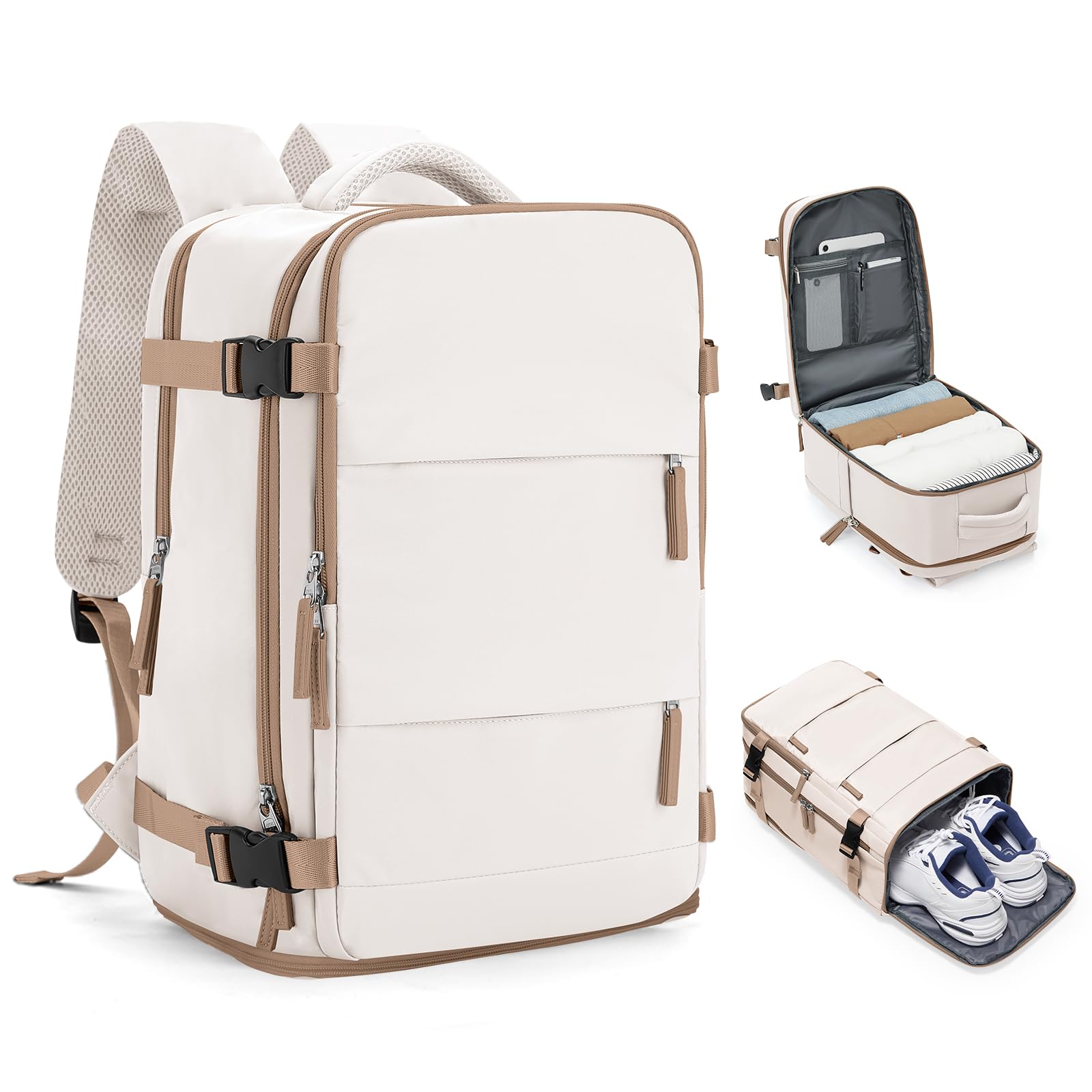 HPLQQ Zaino 40x30x20 per Ryanair Zaino da Viaggio Aereo Bagaglio a Mano | 24L Borsa da Cabina 40x30x20 per Uomo e Donna Lavoro e Scuola Trekking Casual Daypack Impermeabile,A beige Marrone